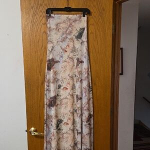 Zara A Strapless Marble Print Maxi Dress in Cream and Brown